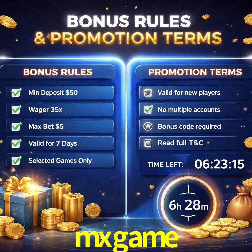 Reglas de promoción mxgame y condiciones de bonos explicadas visualmente