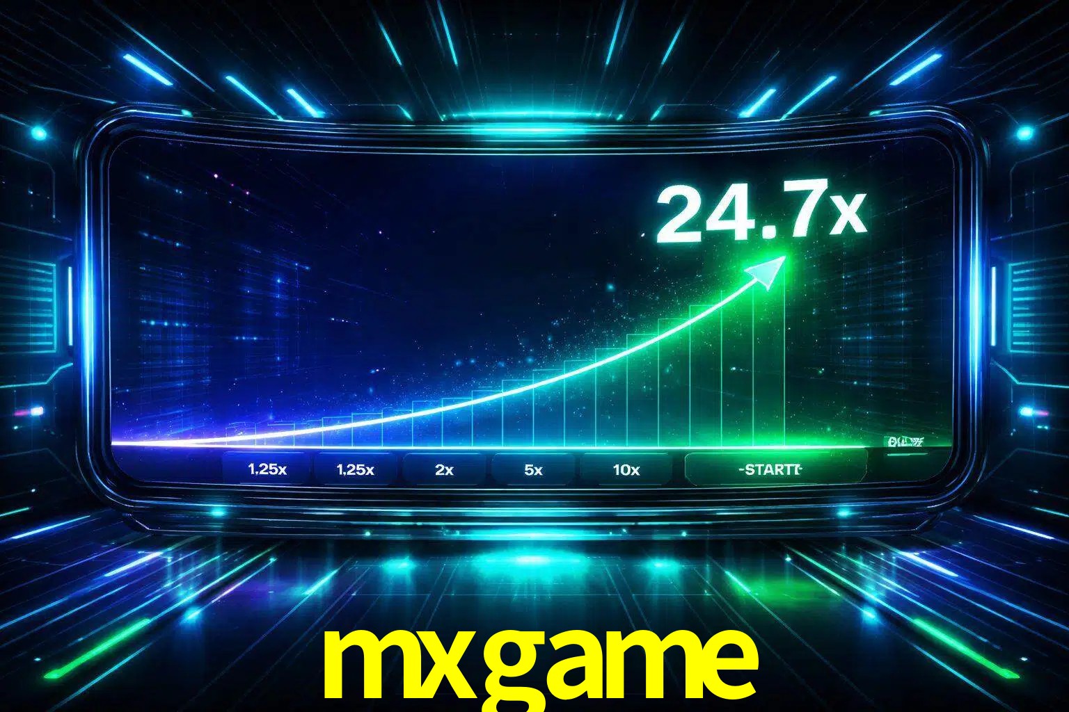 Una pantalla moderna de juego estilo crash con multiplicadores ascendentes, visuales de neón y una interfaz intensa enfocada en la acción.
